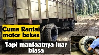 Experiment roda truk sawit di pasangi rantai motor bekas