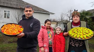 GRANDMA IS COOKING MOUTHWATERING FOODS AND SHEKERBURA DESSERT IN OUR VILLAGE