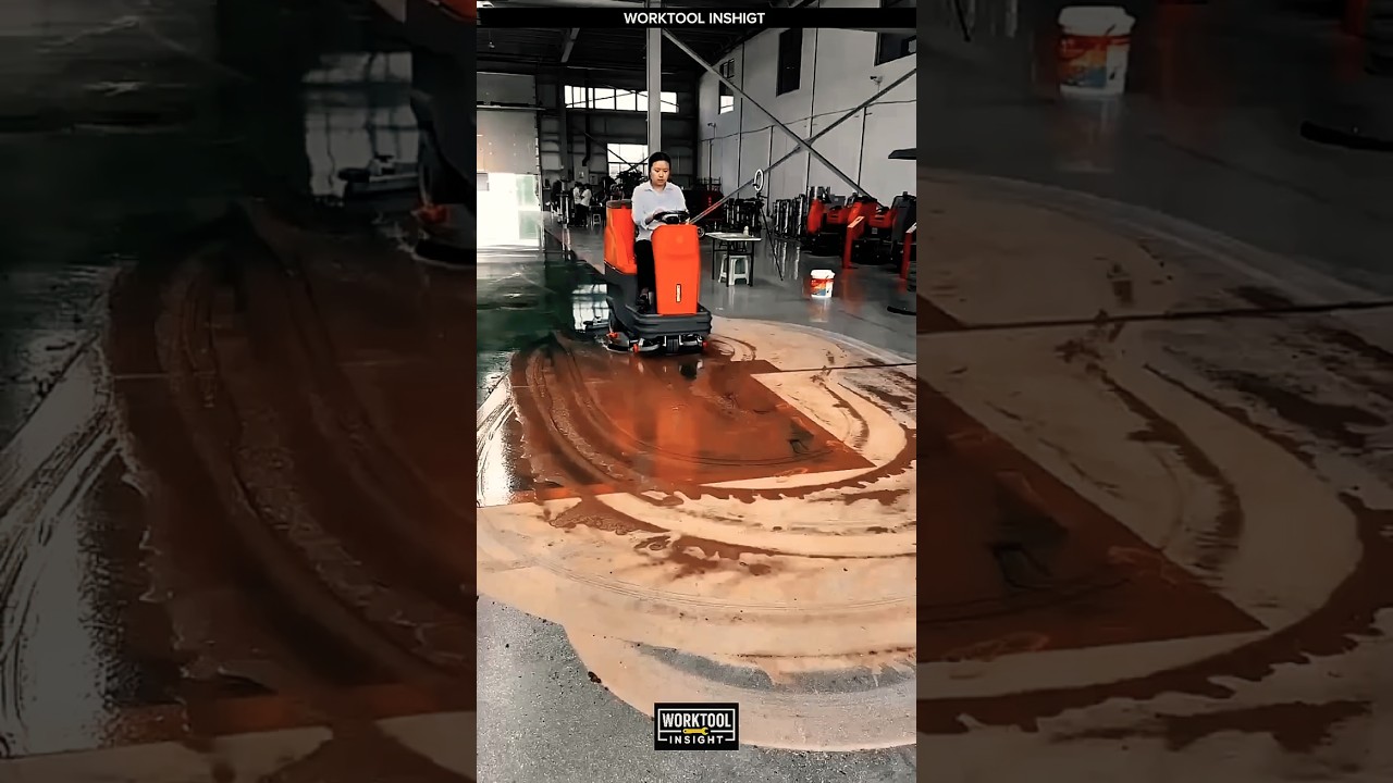 Instant clean for dirty floor using ride on cleaning worktool