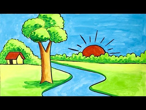 Video Vẽ tranh phong cảnh bình minh đơn giản mà đẹp | how to... - youtube