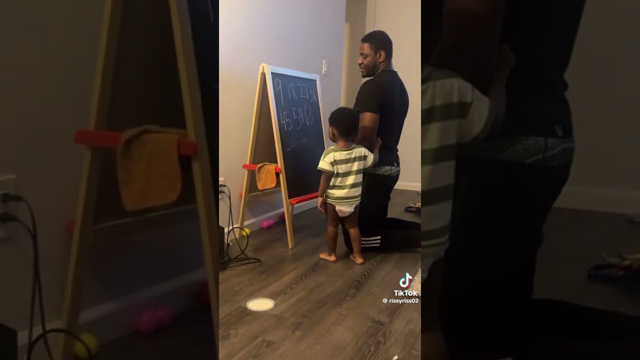 Little guy just woke up and helped his dad with multiples of 9 