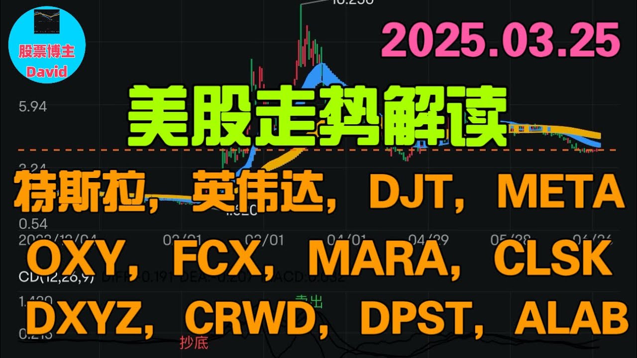 3月25日，美股即时走势解读，特斯拉，英伟达，DJT，META，MSTR，OXY，FCX，MARA，CLSK，COIN，DXYZ，CRWD，DPST，ALAB  ❤️➡️ #美股推荐2025#特斯拉股票