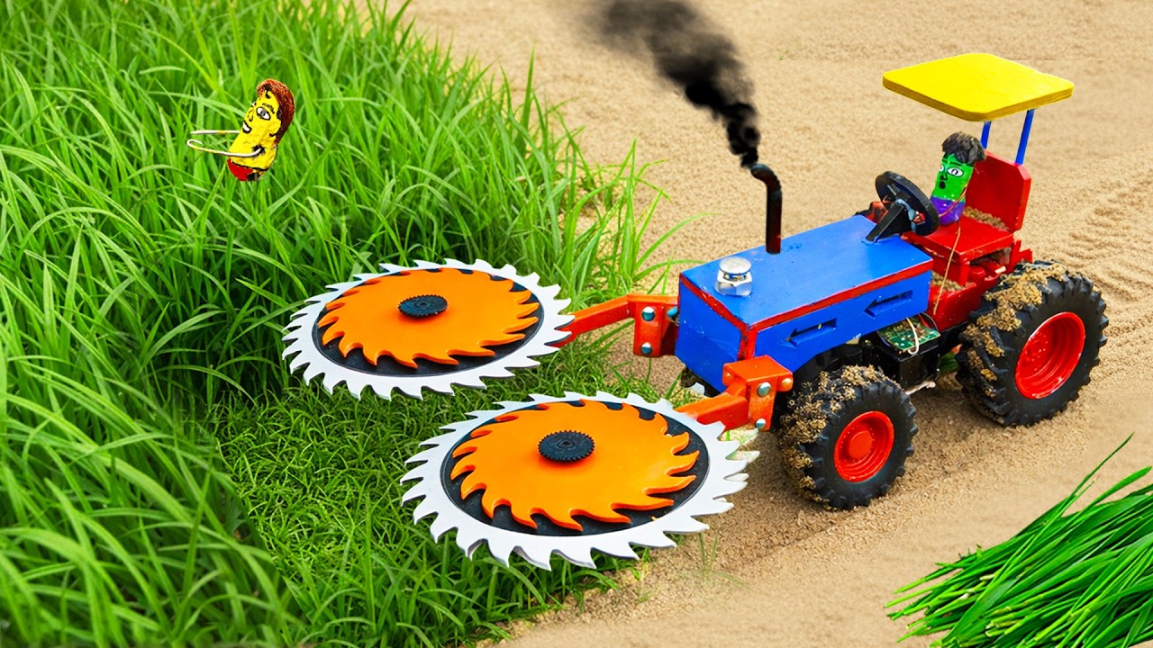TOP Most Creative Twin Circular Saw for Cutting Wild Grass | Science Project | HP Mini DIY Tractor