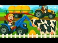 Little Red Riding Hood And Farmer Feeds Dairy Cows with Tractors &amp; Hay Loader!  | Farm Vehicles