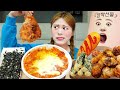 Mukbang spicy rose sauce tteokbokki and fried chicken eating show by hiu 