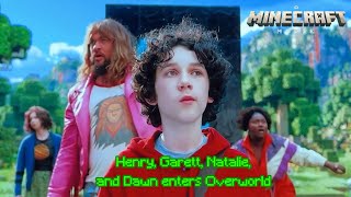 henry Garett Garrison Natalie And Dawn Enters Minecraft Overworld Scene  A Minecraft Movie