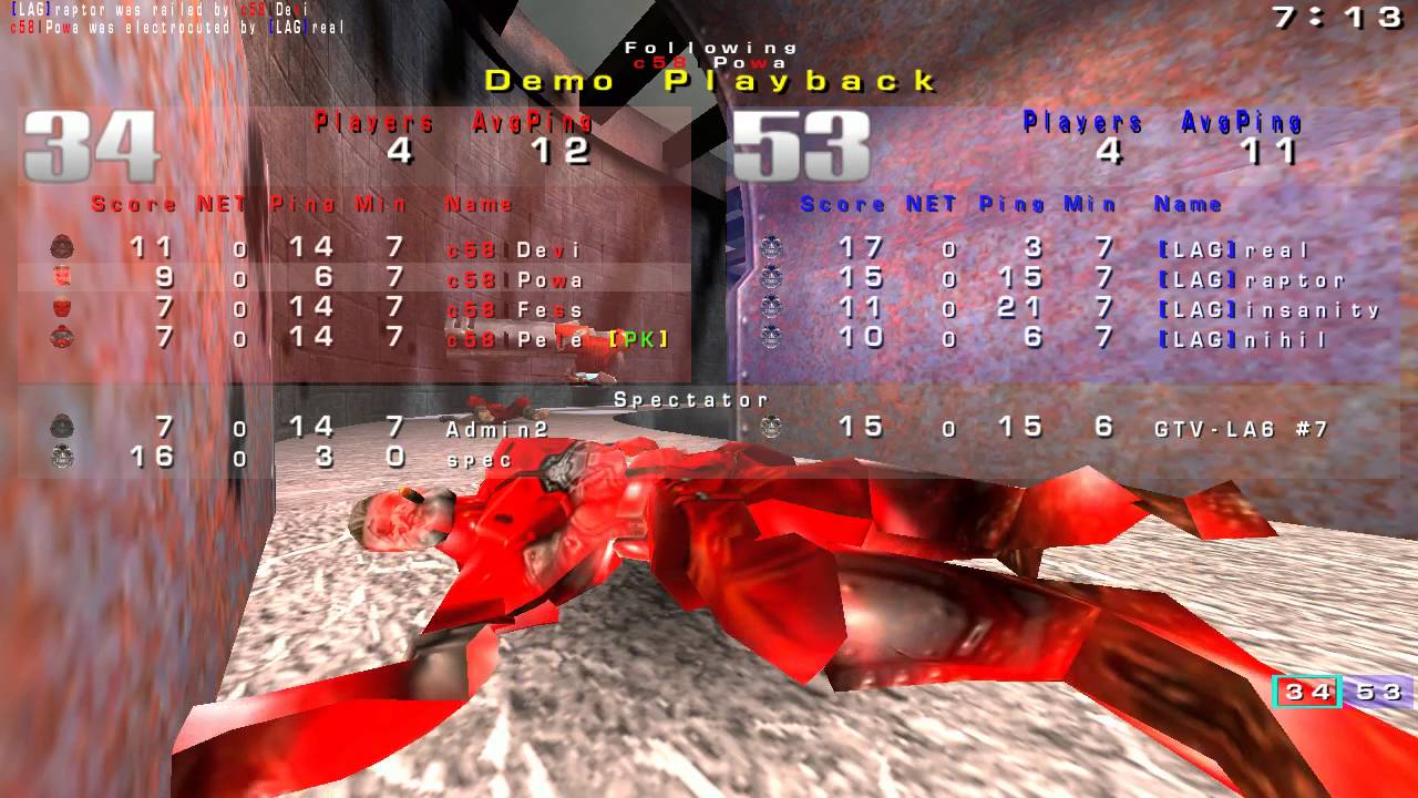 Quake 3 OSP: LAN Arena 6 - Q3TDM - c58 vs LaG - map1 - POV powa