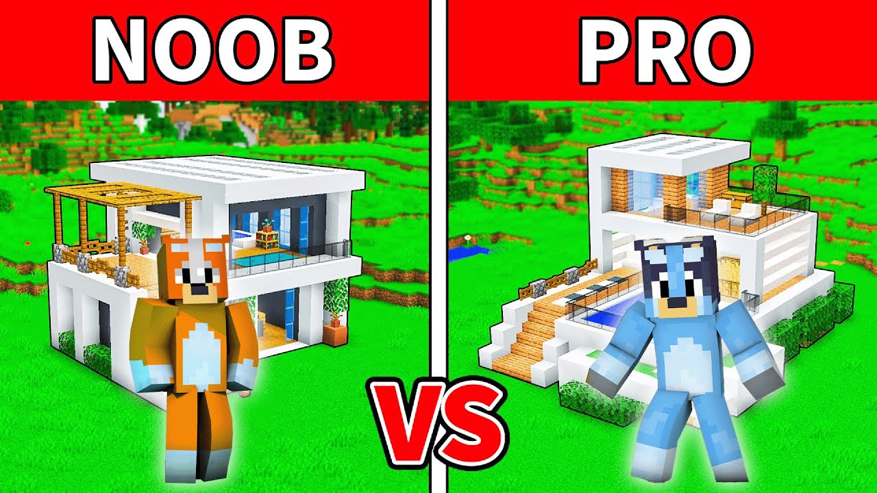 Bluey and Bingo NOOB vs PRO: MODERN HOUSE BUILD BATTLE in Minecraft