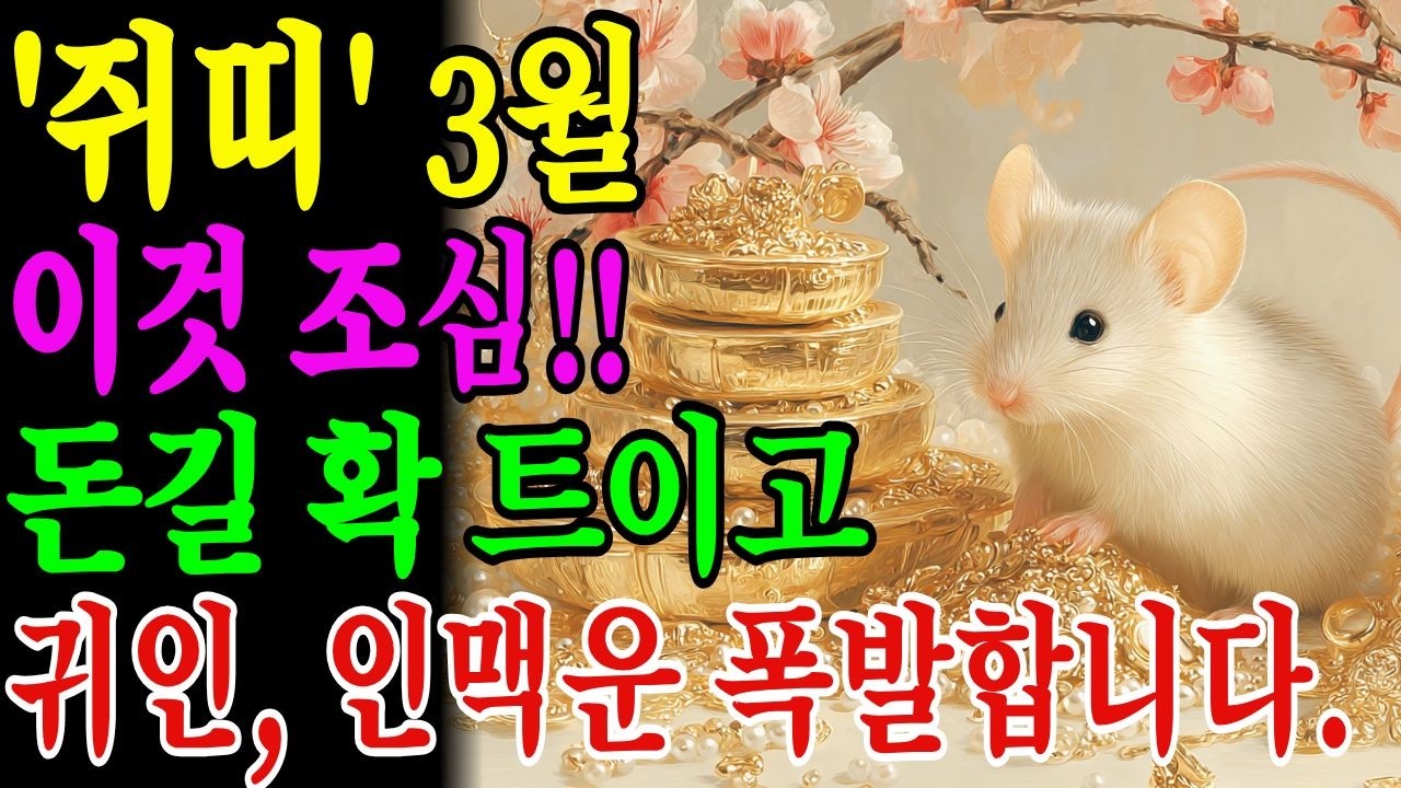 2026년 3월 '쥐띠' 운세 막혔던 운이 단비처럼 풀리는 달!! 3가지 조심하면 돈길 확트이고 귀인운 폭발합니다!!