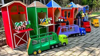 Mobil truk hewan angkut sapi moo, kerbau, gajah, anjing, panda bebek, dinosaurus sapi warna warni,