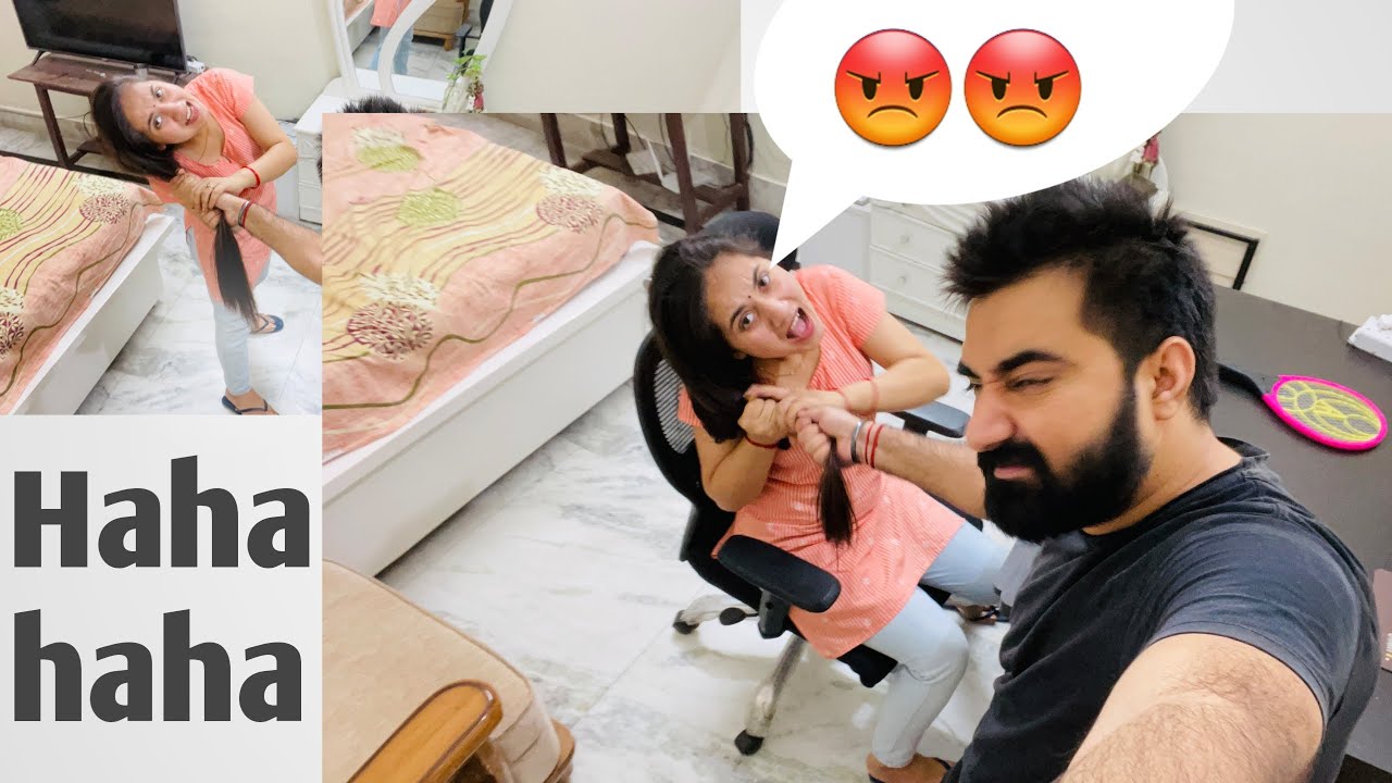 Hair pulling prank on wife 😂 || Prank on wife in India @kartikeysmarriedlyf