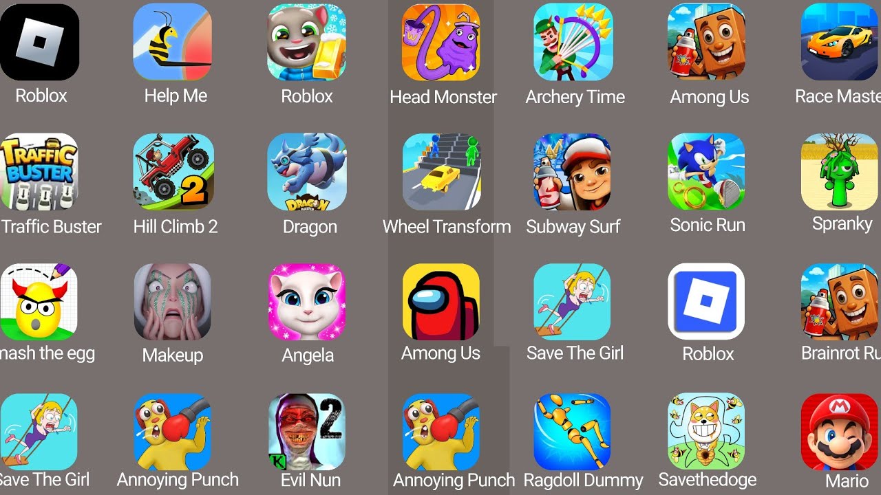 Roblox,Shape Shifting Subway Surfers,Save The Fish,Granny
