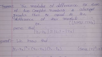 The modulus of difference or sum of two complex numbers is always great then or equal to the differe