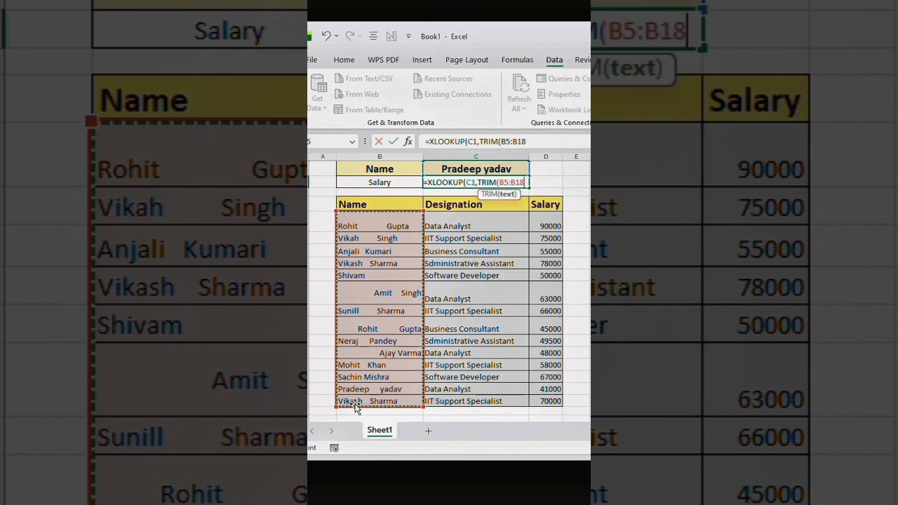 Excel XLOOKUP Error Fix | TRIM Formula se Lookup Problem Solve (Hindi)