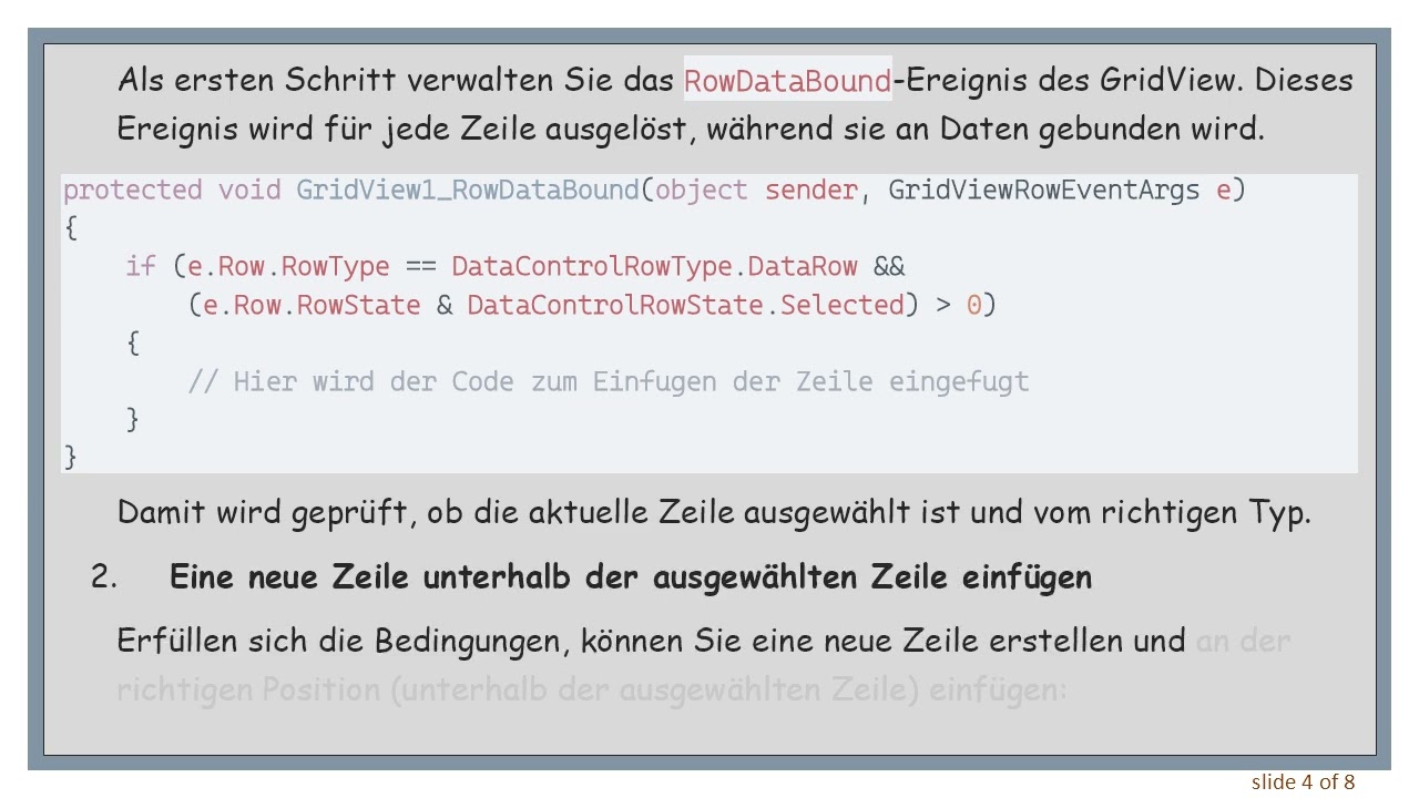 Wie man programmatisch eine Zeile in einem GridView in ASP.NET einfügt