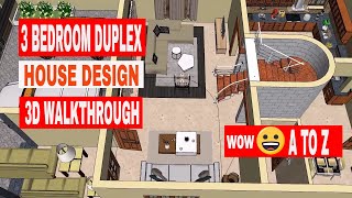 3d house plan design 3 bedroom and 3 bedroom house tour, duplex house as 3d walkthrough.