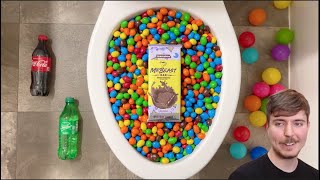 MrBeast Toilet Flushing Coca Cola, Candy, M&Ms, Orbeez, Chocolate, Skittles