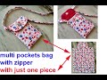 2 in 1 - Zipper sling bag - mobile bag - multi pockets handbag with one piece of cloth