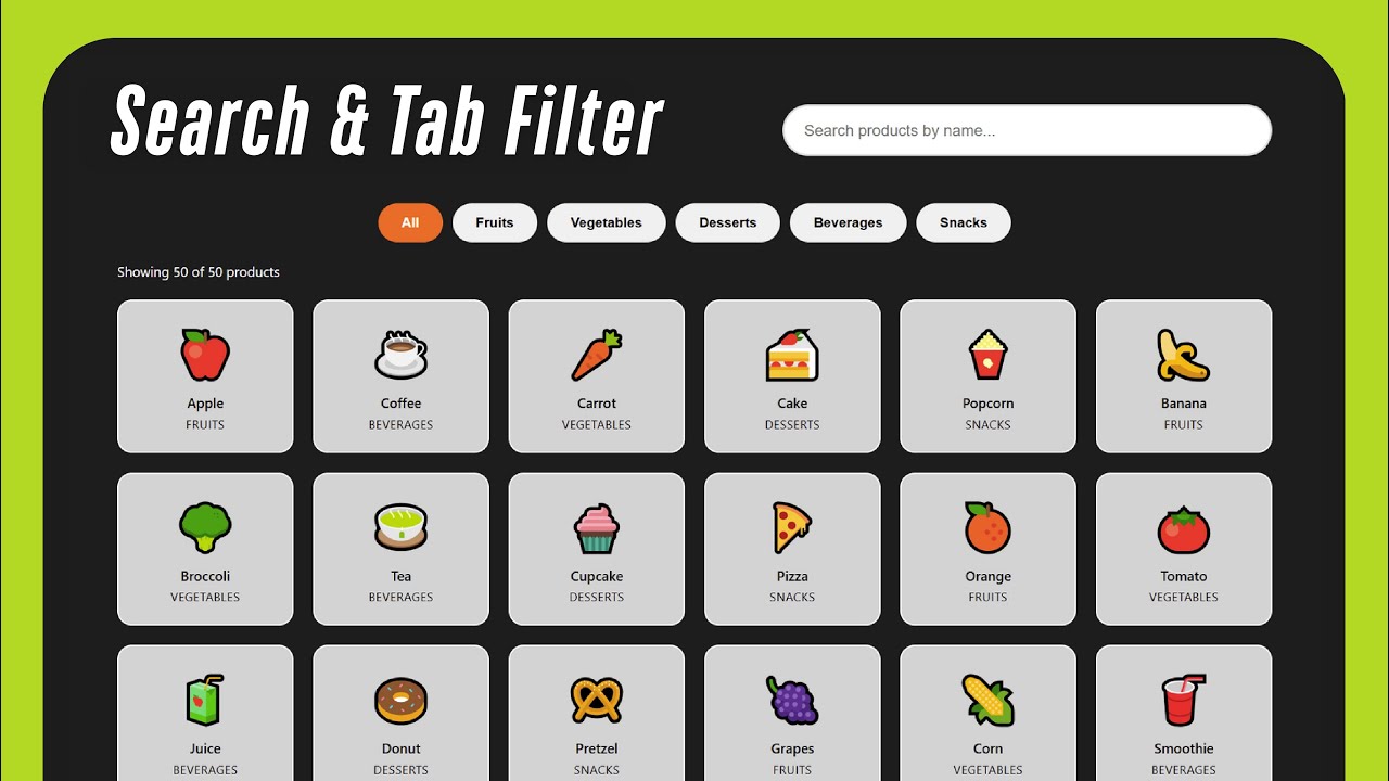 Search & Tab Filtering with HTML, CSS & JavaScript | Step-by-Step Tutorial | JavaScript Project