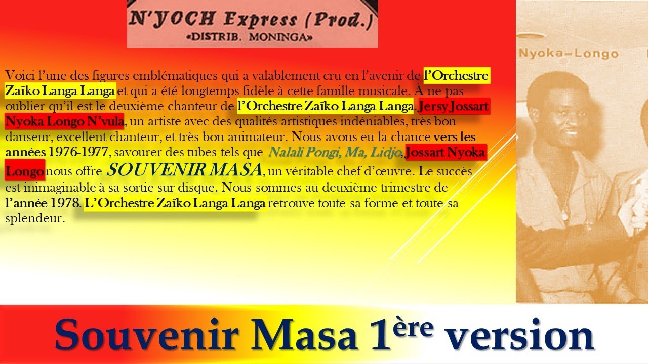 Souvenir Masa 1ère version Une Belle et Pure Pépite de Nyoka Longo & Orchestre Zaïko Langa Langa