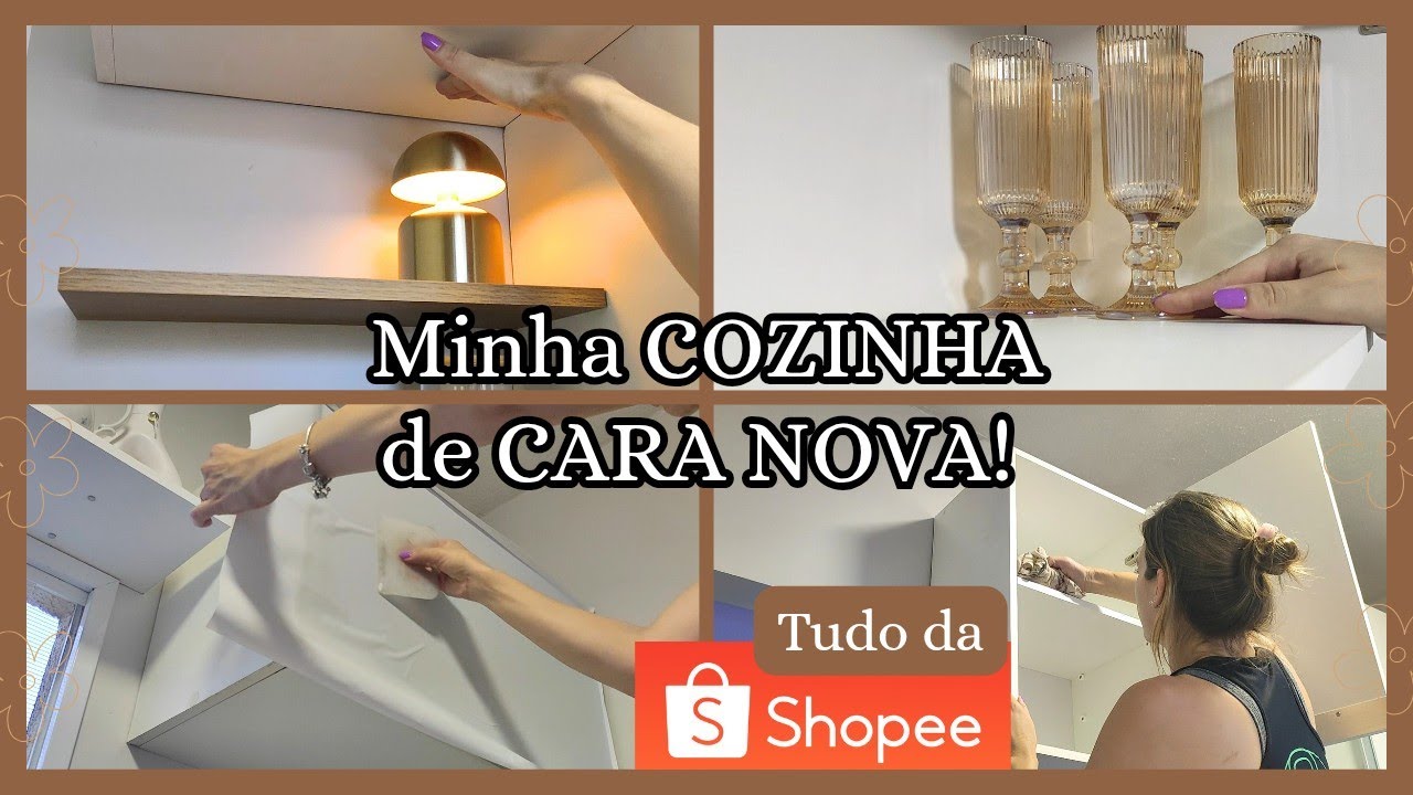 Minha COZINHA de CARA NOVA com ITENS E MÓVEIS lá da SHOPEE 🧡😍 ORGANIZAÇÃO - envelopei um armário 😬🥰