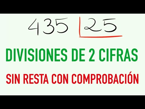 Divisiones de 2 cifras resueltas con resta y comprobación 435 entre 25