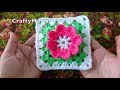 CROCHET TUTORIAL | CUADRO TEJIDO CON FLOR EN EL CENTRO | Granny Square Paso A Paso