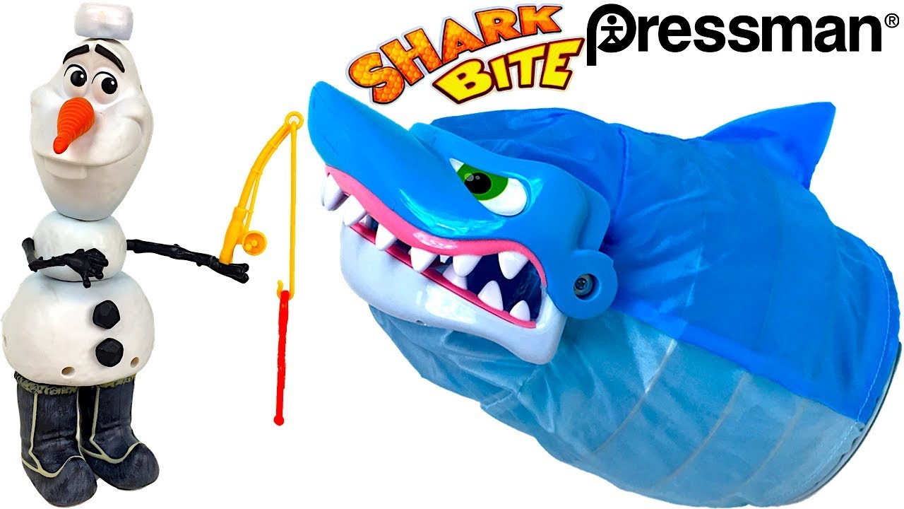 UNBOXING EXCITING SHARK BITE GAME FROM PRESSMAN - FISH AND FISHING FUN WITH OLAF FROM DISNEY FROZEN