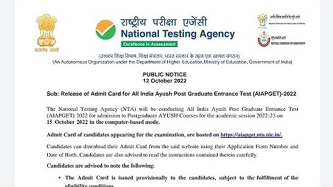ADMIT CARD RELEASED BY NTA/LINK IN Description/AIAPGET 2022 EXAM/MD Hom. Entrance Exam