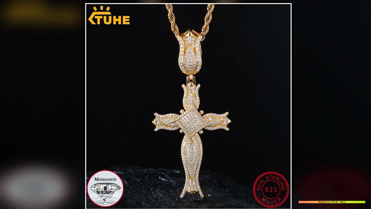 TUHE Unisex Cross Pendants Necklaces Ice Out Big Pendants For Men Rapper Hip Hop Jewelry Gold
