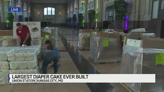 World's largest diaper cake being constructed at Union Station