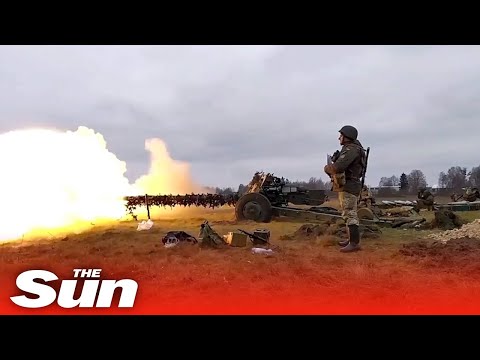 Ukrainian troops blast self-propelled Howitzers in training drills in the west.