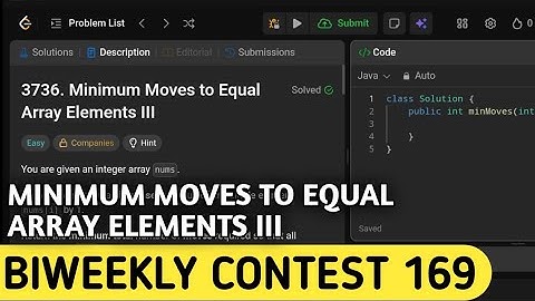 Minimum moves to equal array element | Leetcode 3736 | Leetcode Biweekly contest 169 | Problem no. 1