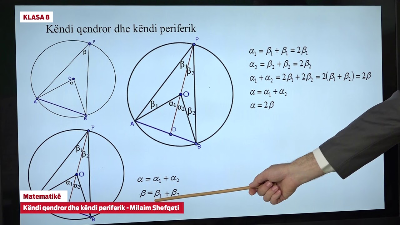e Mesimi - 8505 Klasa 8 Matematikë - Këndi qëndrorë dhe këndi periferik