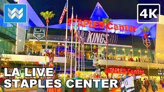 [4K] LA Live & Staples Center at Night in Downtown Los Angeles USA - Walking Tour 🎧