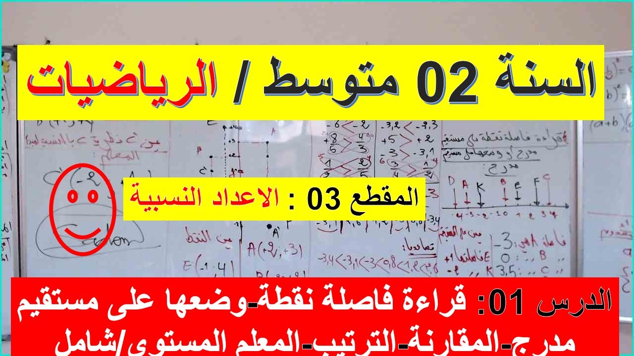 السنة 02 متوسط الرياضيات المقطع 03 الاعداد النسبية قراءة فاصلة نقطة وتعيينها الترتيب المقارنة المعلم