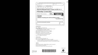 Pearson EDEXCEL GCSE Greek FoundATIon Tier Paper 3 2025