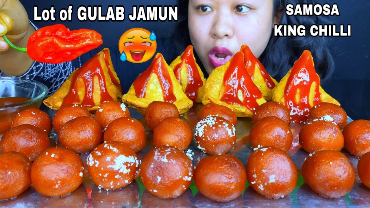 EATING LOT OF GULAB JAMUN EATING CHALLENGE WITH SPICY SAMOSA EATING CHALLENGE MUKBANG ASMR