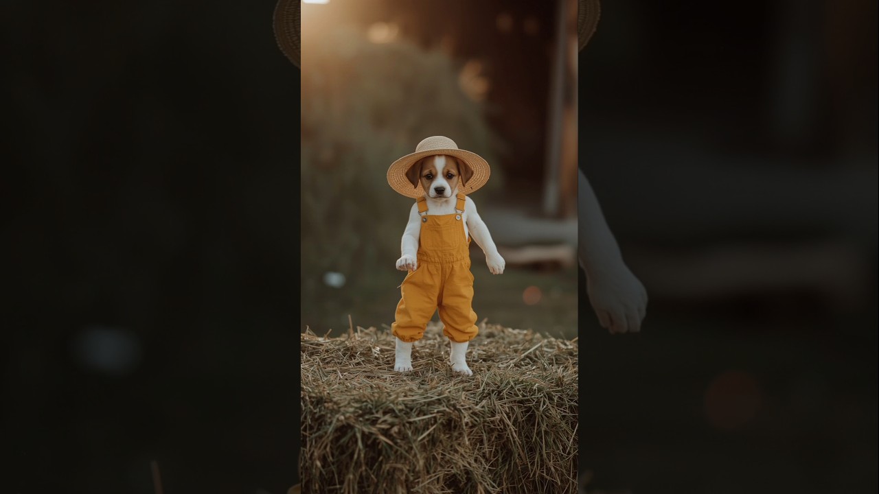Straw Hat Spin Move! 🌾🐶 Cutest Puppy Dance on a Hay Bale | Funny Farm 