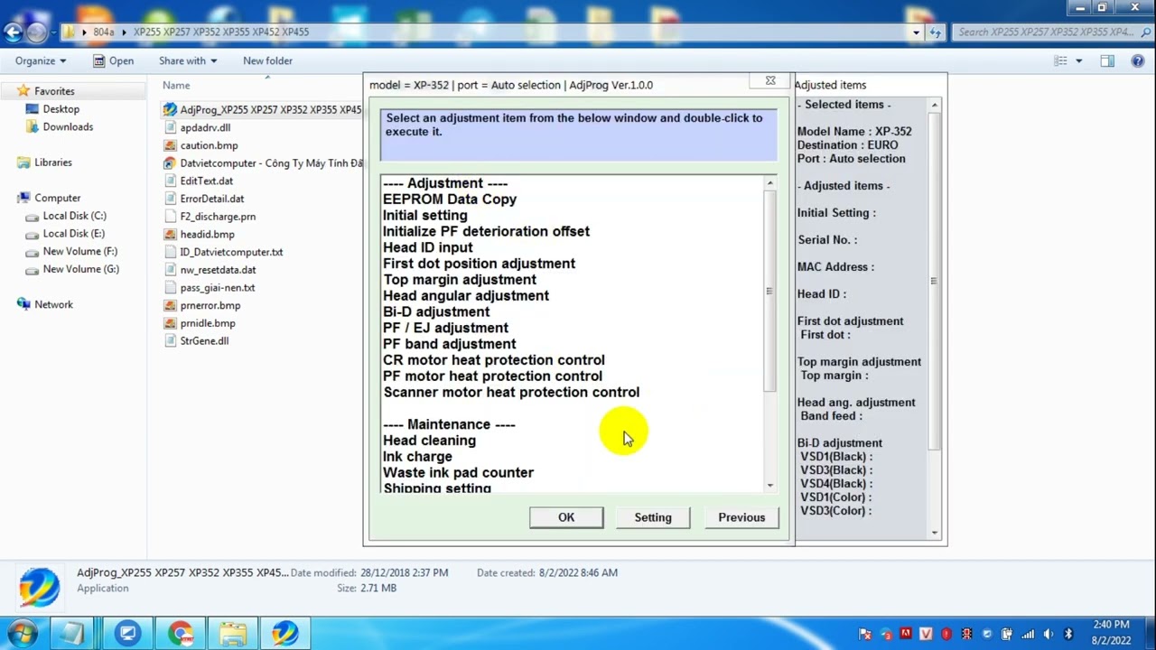 Epson XP255 XP257 XP352 XP355 XP452 XP455 Reset Waste Ink Pad