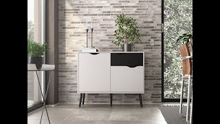 Oslo Small Retro Scandinavian Style Sideboard 1 Drawer 2 Doors in White and Black Matt