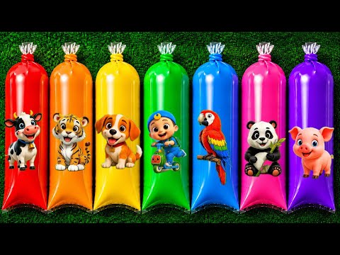 UNBOXING: panda, kangaroo, hippo, rhino, buffalo, giraffe, lion, tiger, leopard.