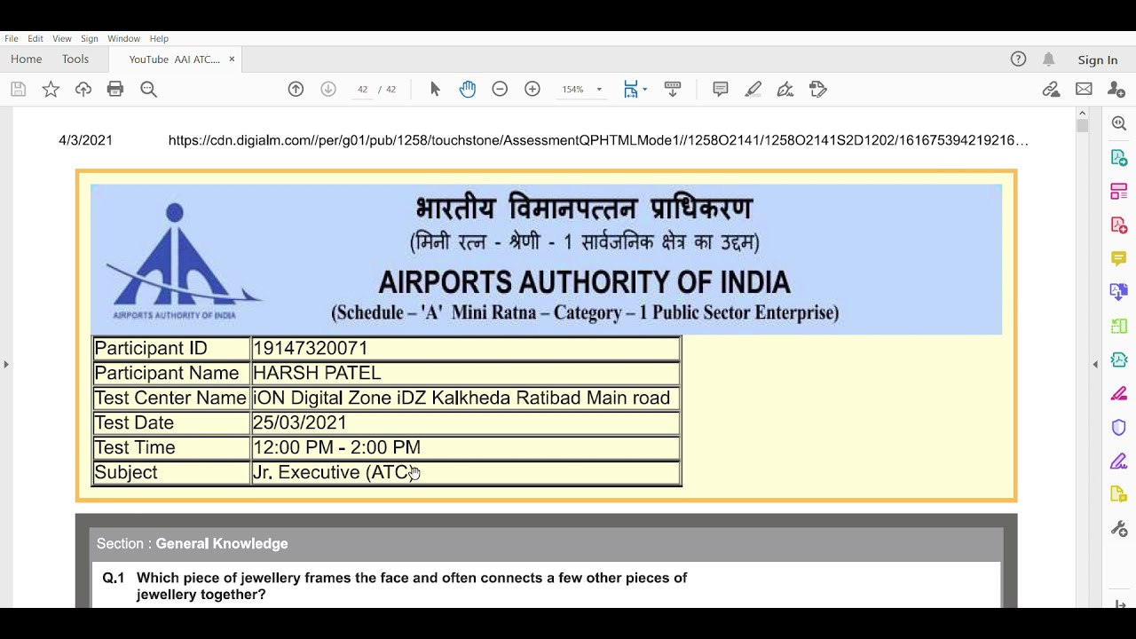 AAI ATC question paper and answers for  Exam 25 march 2021 