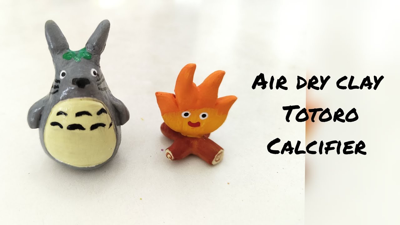 Acrylic Painting of Air dry clay Totoro and Calcifier 🫶🏼 I made them with left over clay 🩶