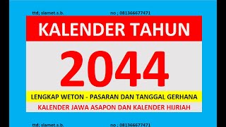 KALENDER INDONESIA 2044 lengkap weton pasaran dan tanggal gerhana