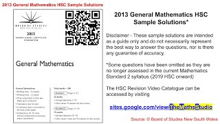 2013 General Maths HSC exam paper worked solutions