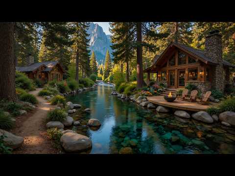 Tranquil Summer Riverside Cabin Porch 🌲🔥 Relaxing Piano Music, Campfire & Nature Sounds