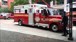 BRAND NEW FDNY RESCUE MEDICS AMBULANCE TAKING UP FROM FDNY EMS WEEK 2015 EVENT AT FDNY HEADQUARTERS.