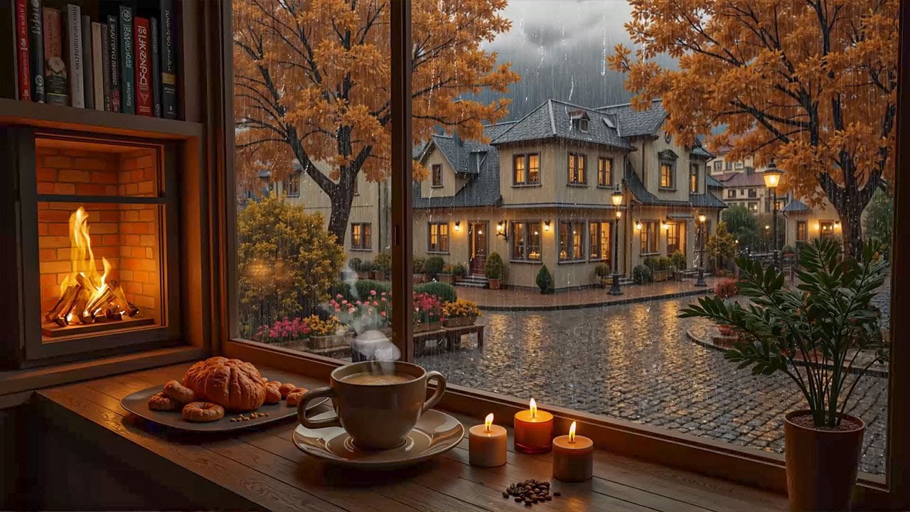Rainy January Coffeehouse Ambience ☕ Smooth Jazz & Cozy Fireplace for Work, Study & Chill