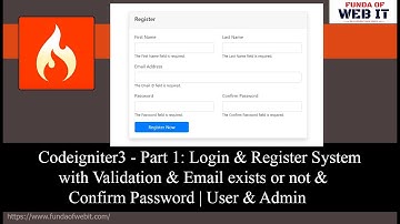 Codeigniter 3 - Part 1: Login & Register System with Validation & Email exists or not & Confirm Pwd
